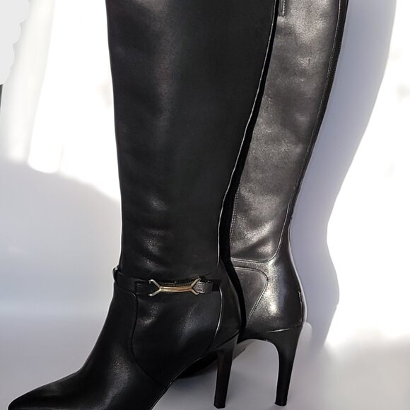 Cole Haan Boots Women's "Loveth" Black Leather Full Zip Tall 4" Heeled Knee High - Picture 2 of 7